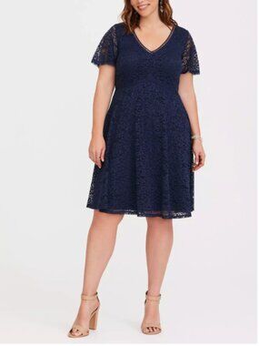 Torrid Navy Blue All Over Lace V Neck Dress Plus Size 26